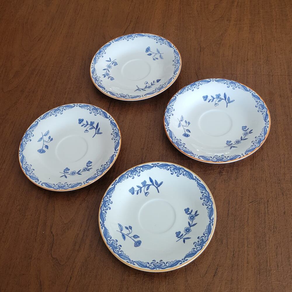 Vintage Rorstrand Sweden East Indies Ostindia Blue Floral Set of 4 saucers